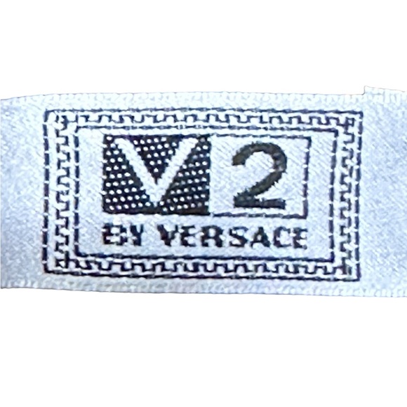 V2 Versace Navy Printed Tie W/Versace Print Trim and Starbursts Silk Tie - Picture 3 of 11